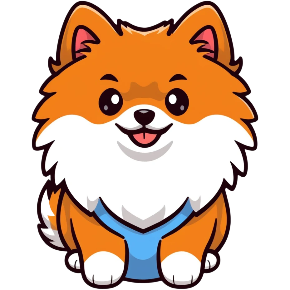 cute Pomeranian spitz dog with fluffy fur and happy expression emoji