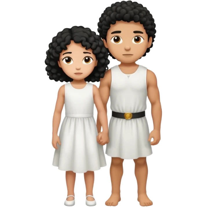 A strong man protecting a shorter girl with curly black hair emoji