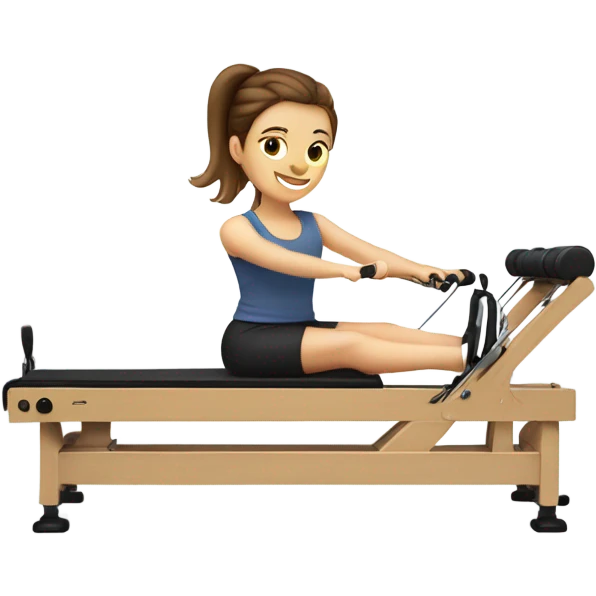 Caucasian brown haired girl on a Pilates reformer  emoji