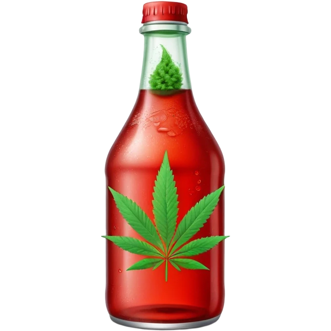 red soda bottle with a green cannabis leaf printed on it emoji
