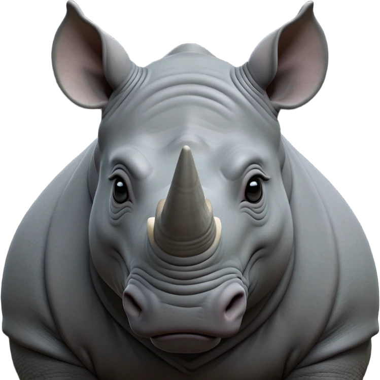 cinematic-noble--rhinoceros-portrait-emoji,slate-grey-hide--poised-and-regal,-with-a-massive,-powerful-build-and-a-thick, -deep-set-soulful-piercing-eyes,-simplified-yet-sharp-and-sophisticated-features,-highly-detailed,-large-black-eyes, zoomed out showing shoulders, large white horn  emoji