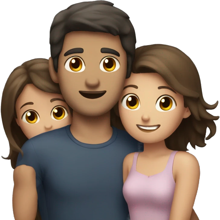 dark haired guy hugs three brown haired girls emoji