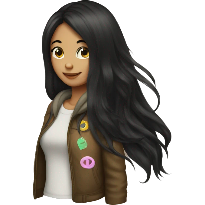 girl black long hair and peace sign emoji