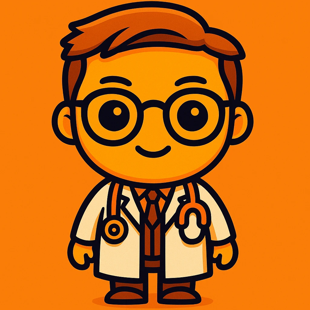 An eye doctor emoji in sticker style with a orange color emoji