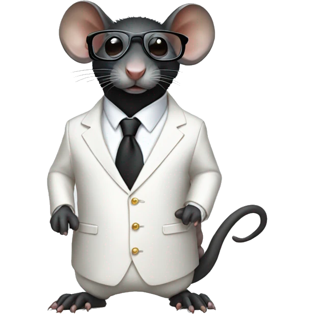 Black rat wearing a white suit, luxurious shoes and glasses  emoji