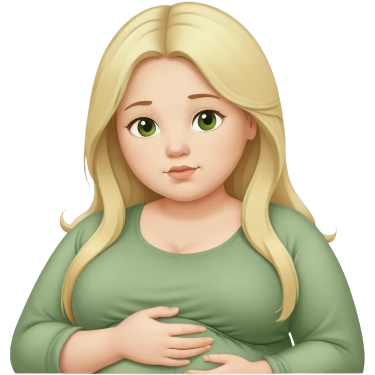 Beautiful chubby Pregnant woman belly blonde with long hair sage green top emoji