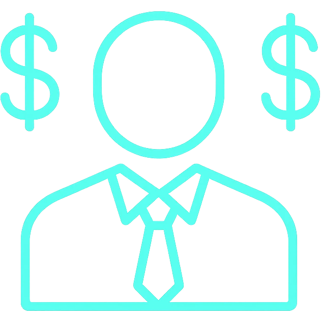 minimalist neon icon of a trader with dollar signs, color #0BD794, glowing outline emoji