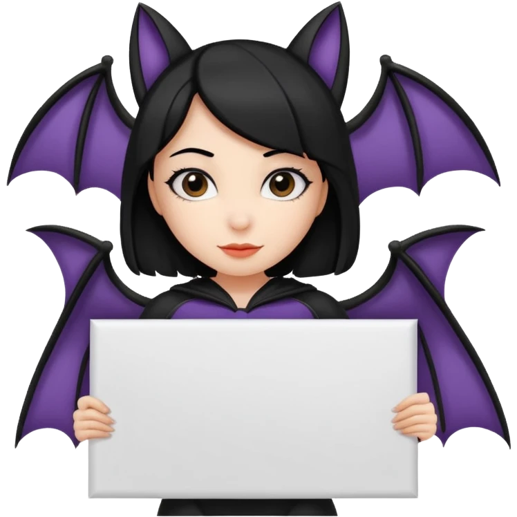 Girl bat with black hair holding large blank sign emoji