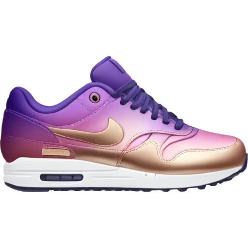 Realistic pair of metallic dark purple to rose gold ombre Nike Sneakers facing forward.  emoji