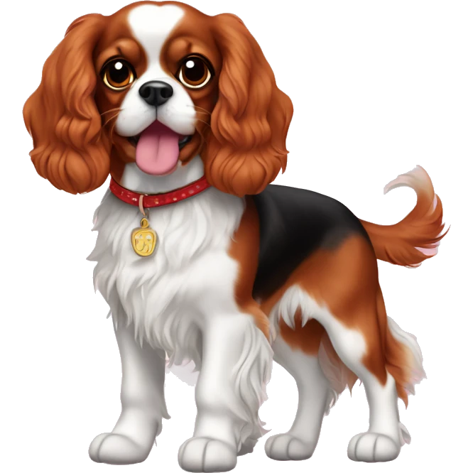 Ruby king charles cavalier wearing big red shoes emoji