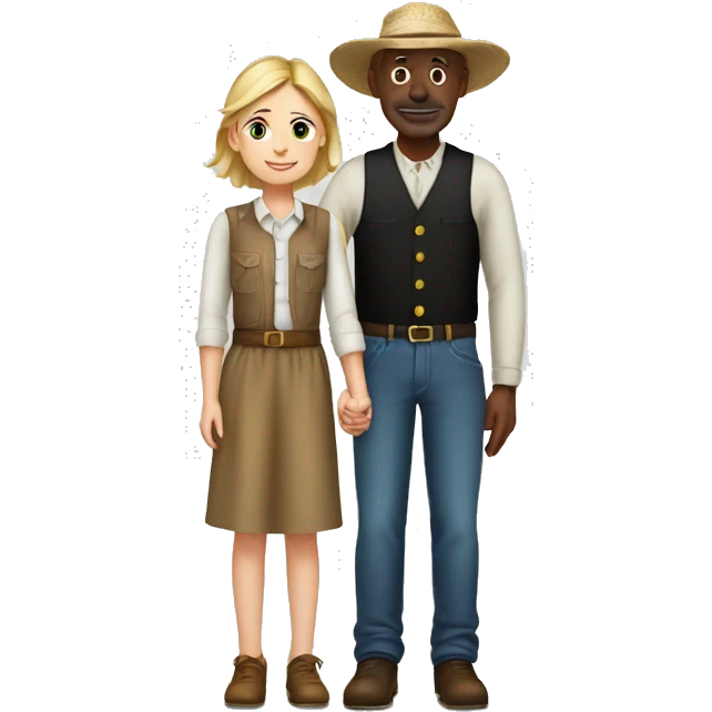 young white female and old black farmer holding hands emoji