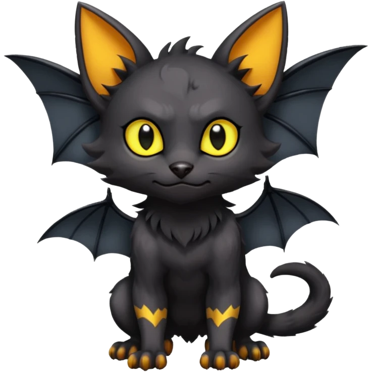 Dark Black Lykoi-Bat-Litten-Torracat-Noibat-Hybrid (Full body) emoji