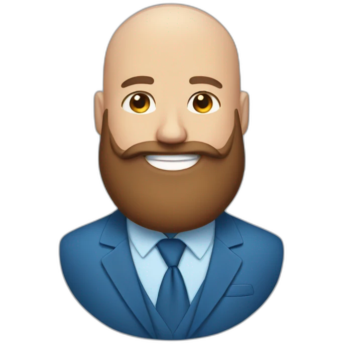 blue eyes bald fat smiling man with a long brown beard in a blue suit emoji