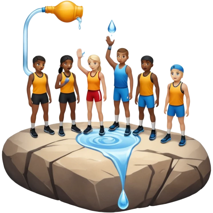 water pouring onto rocks with team emoji