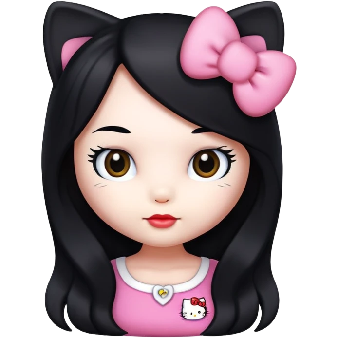 Hello Kitty, with long black hair emoji