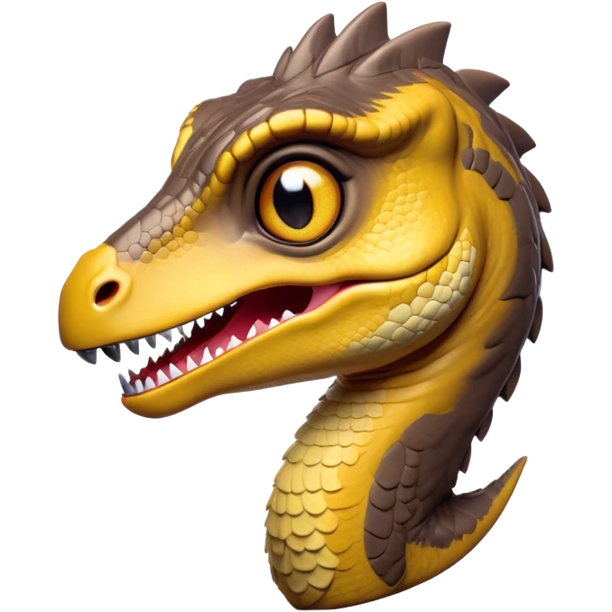 Cinematic Cute jurassic park Velociraptor Portrait Emoji, Head tilted playfully with a cheeky smirk, featuring a compact, agile form with smooth, dark scales and softened, expressive eyes that sparkle with mischievous charm, Simplified yet irresistibly adorable features, highly detailed, glowing with a warm, inviting prehistoric glow, high shine, affectionate and lively, stylized with a touch of whimsical dinosaur mischief, soft glowing outline, capturing the essence of a playful jurassic park Velociraptor that seems as if it could sprint out of the screen into your heart! emoji