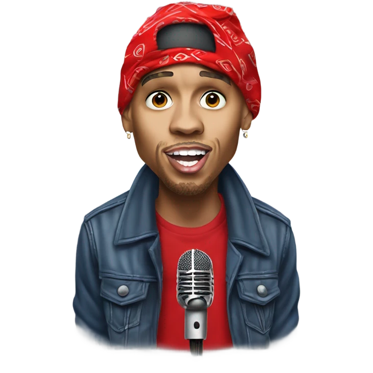 Hyper Realistic Chris brown singing residuals with red patterner bandana mic emoji