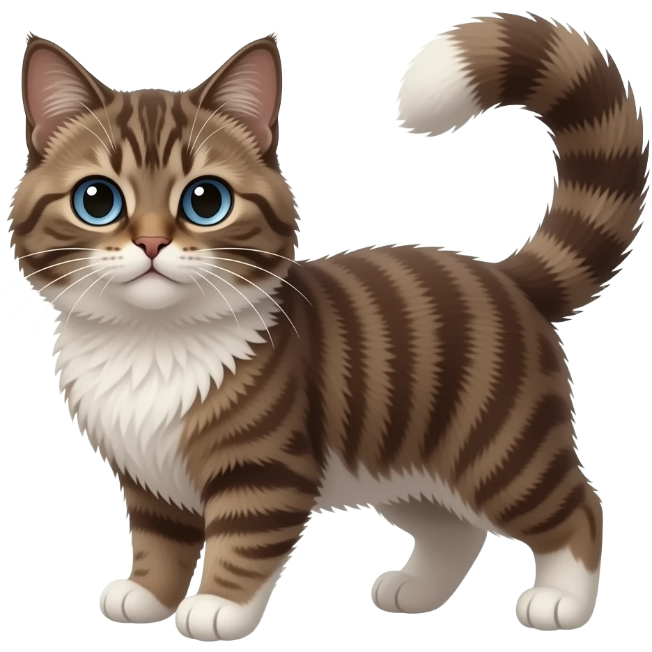 Fuzzy chocolate-pointed Scottish-Fold-Skookum-Kinkalow-Munchkin-Cat-hybrid with a long thin tufted tapered tail and tufted ears emoji