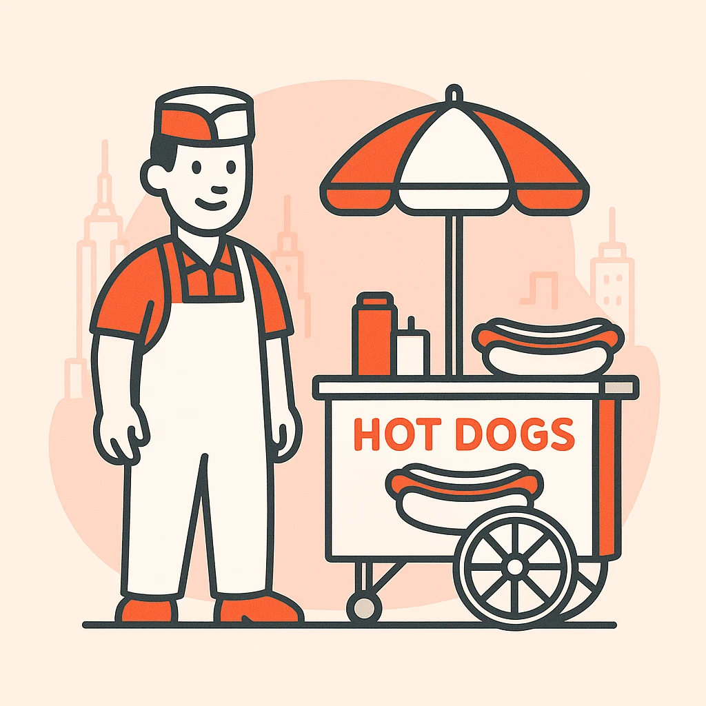 hotdog seller in New York with cart emoji