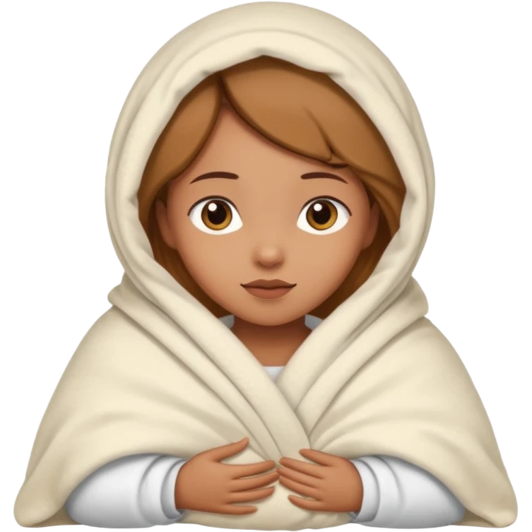 light brown skinned girl swaddled in a white blanket emoji