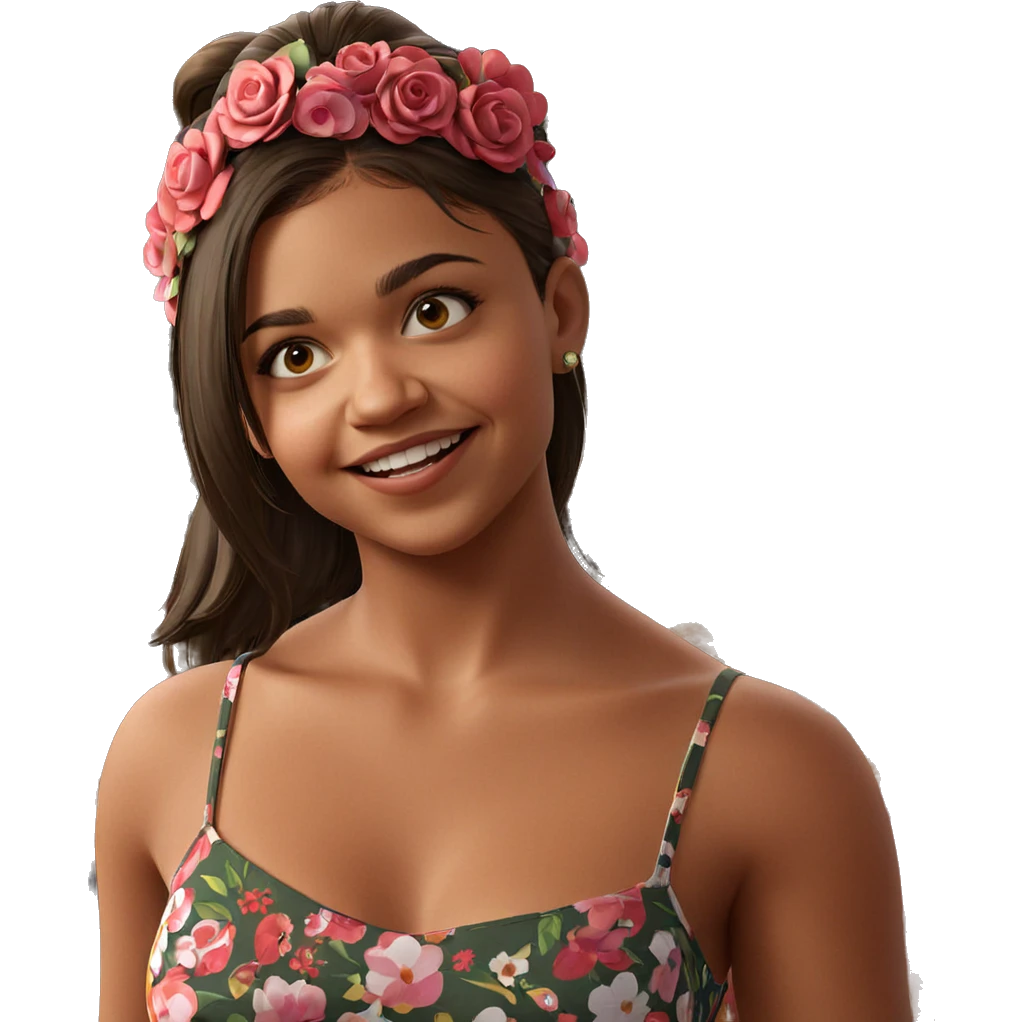 smiling girl in floral dress emoji