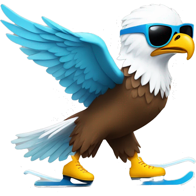 an ice skating eagle with sun glasses emoji