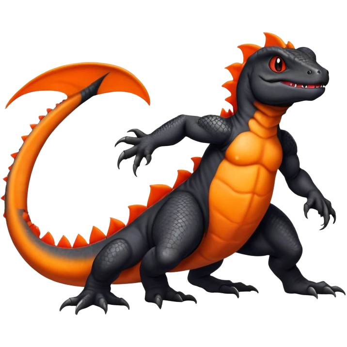 A black Salandit-Charmeleon-newt-hybrid-Fakémon-creature with orange belly emoji