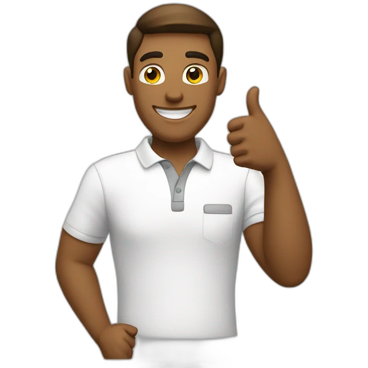 man with white polo making thumbs up emoji