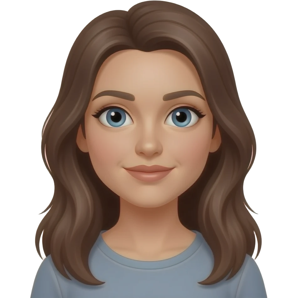 light skin, 37 year old female with light blue eyes and long brown hair emoji