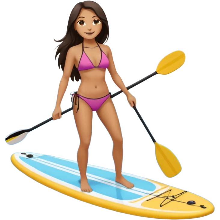 white women with long dark hair on Standing paddle board in bikini emoji