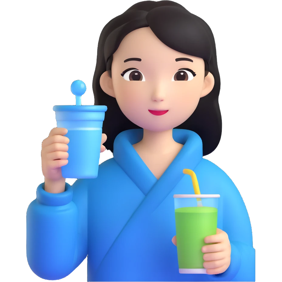 Chinese girl holding a water cup emoji