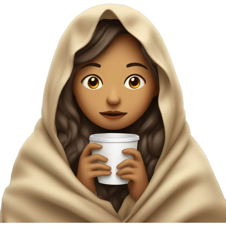 girl inside a blanket drinking coffee eyes closed emoji