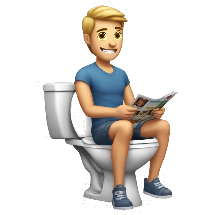 handsome man wearing shorts sitting on the toilet reading a magazine emoji