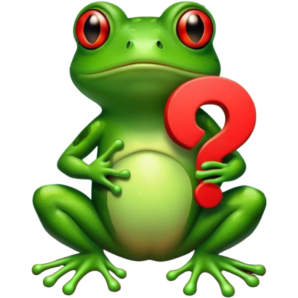 frog hloding a red question mark in the middle of a rainforest emoji