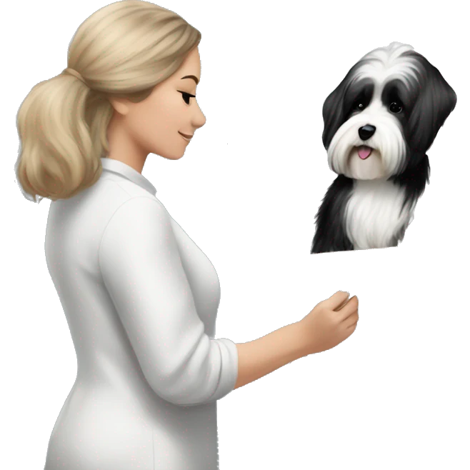 female artist painting a painting of black+white havanese on easel emoji