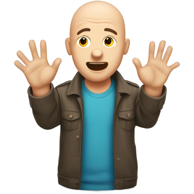 bald guy with surprised face with hands up besides his head but they’re palm facing down  emoji