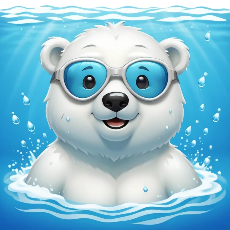 friendly anthropomorphised polar bear wearing swimming goggles, swimming in a wide pool with water splashing around emoji
