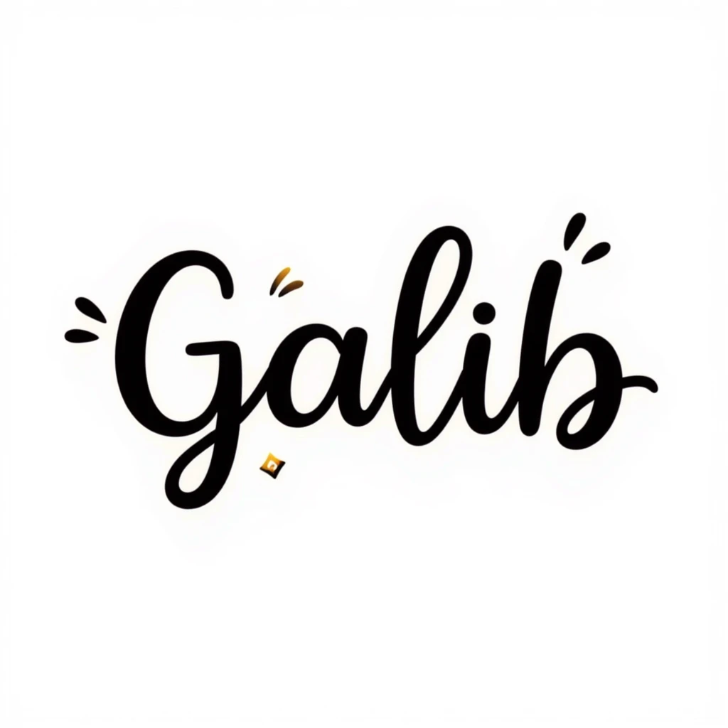 elegant cursive and bold typography of the word 'Galib' in a dreamy style, surrounded by ✨💖🌙💫🔥 emojis, with a soft gold-lavender-blue gradient, luxurious and glowing emoji