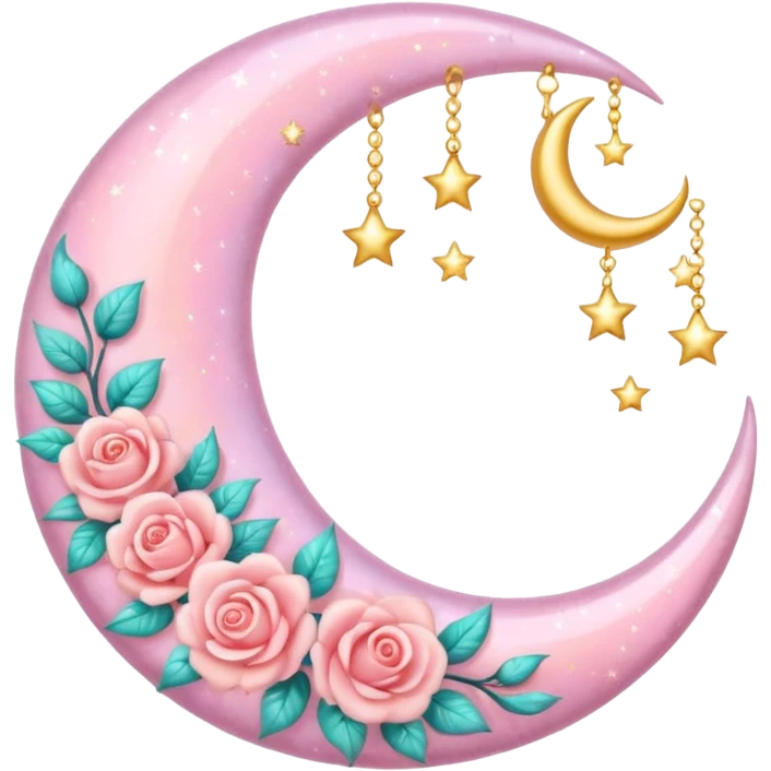 Rosy shiny glossy sparkly romantic pastel crescent damask moon emoji