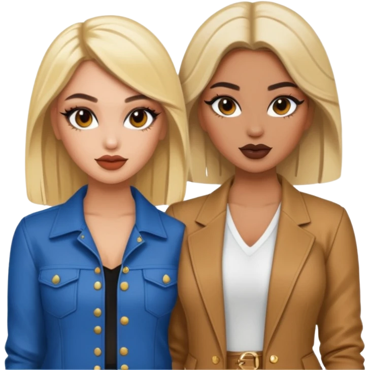 Boujy baddie best friends blonde and brunette, trendy heavy makeup emoji