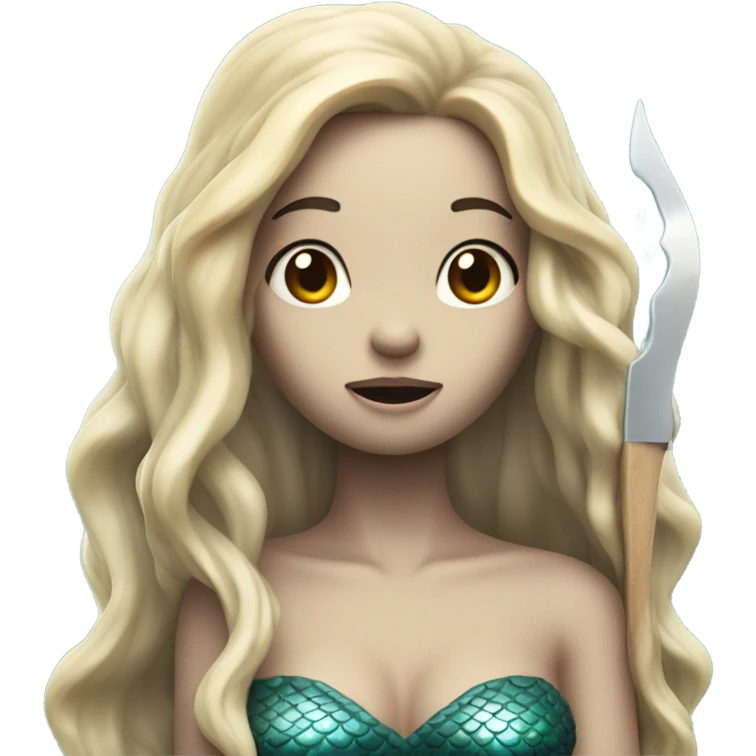 a mermaid crying while holding a knife  emoji