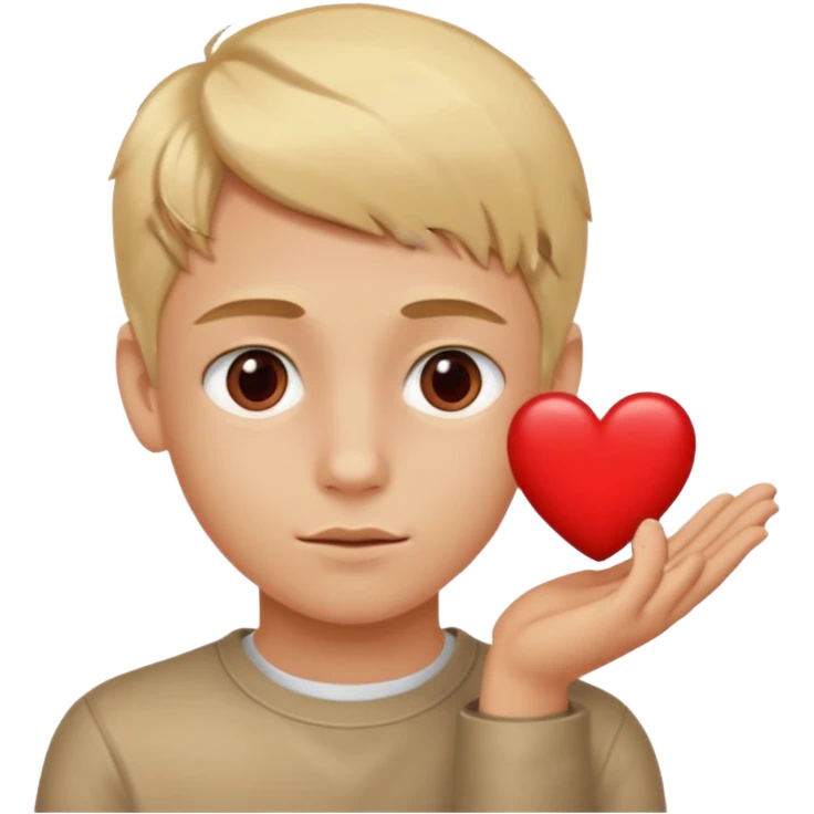 Un garçon blond aux yeux marrons de 13 ans qui tient avec ses mains un L avec des cœurs autour de son visage emoji