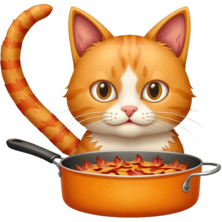 simple cat with a pan of bacon emoji