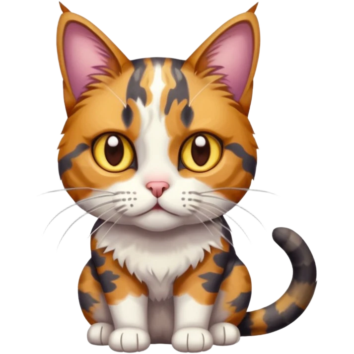 full body anxious looking colourful light calico tabby cat with hazel eyes emoji