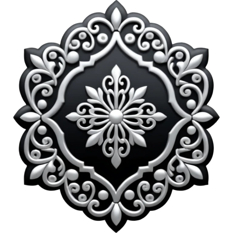 Black and silver filigree design, 3D, extremely detailed design emoji