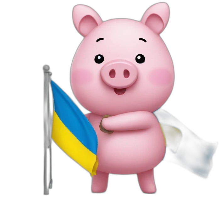 Pepa pig holds a Ukrainian flag emoji