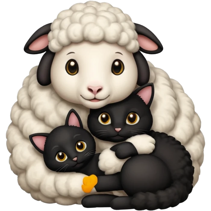 SHeep hugging a black cat emoji