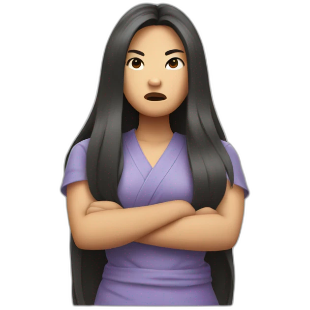 angry arms crossed asian woman with long hair emoji