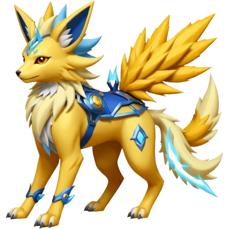 Feral Solgaleo-Jolteon-Cobalion-Renamon-Zeraora-Vernid-fusion-hybrid-creature, full body  emoji