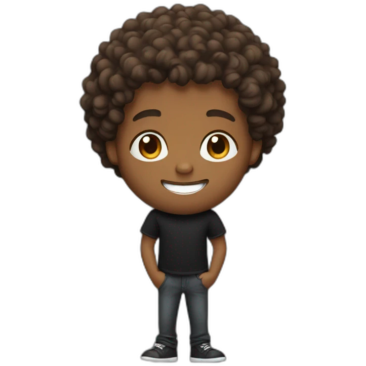Brown skin guy with curly hair and black t-shirt emoji